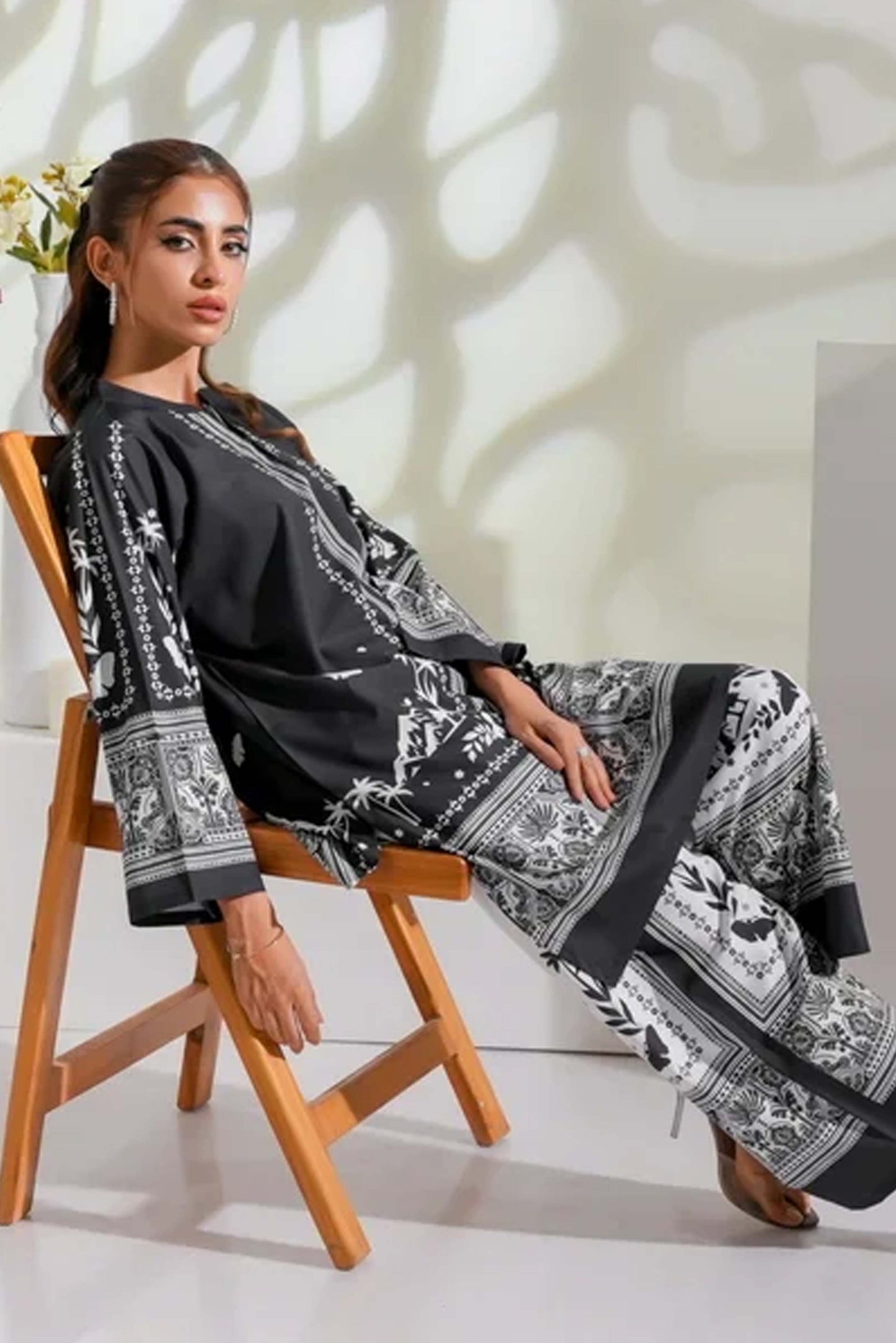 Monochrome Co-Ord Set 2Pc Digital Printed - Z819