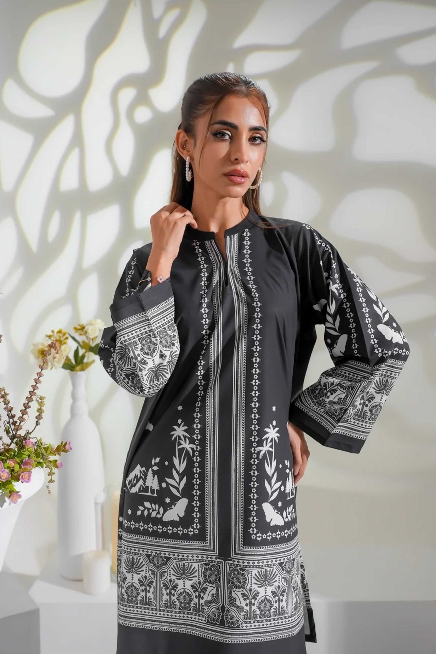 Monochrome Co-Ord Set 2Pc Digital Printed - Z819