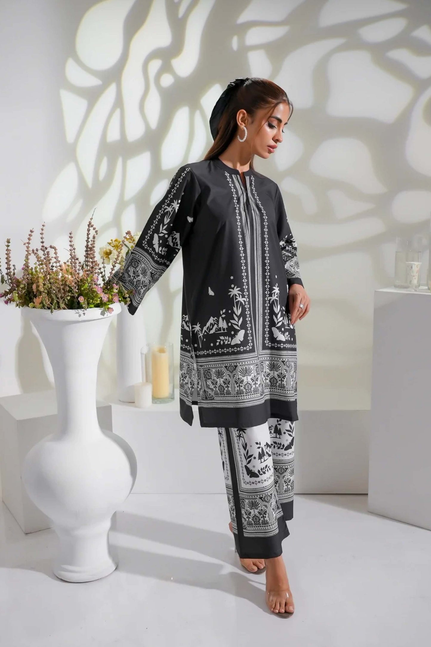 Monochrome Co-Ord Set 2Pc Digital Printed - Z819