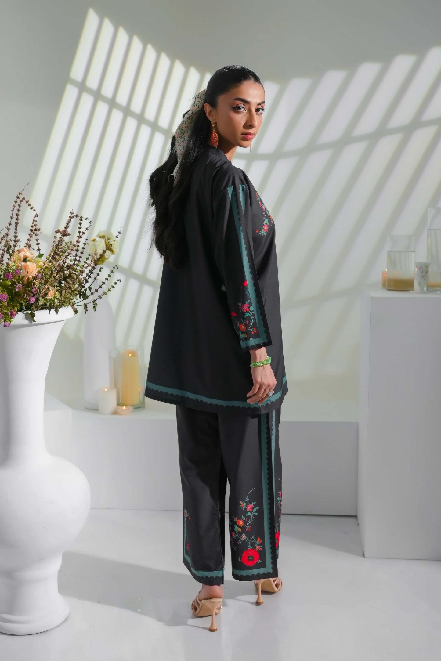 Trending Black Co-Ord Set Digital Printed Poly Lawn- Z822