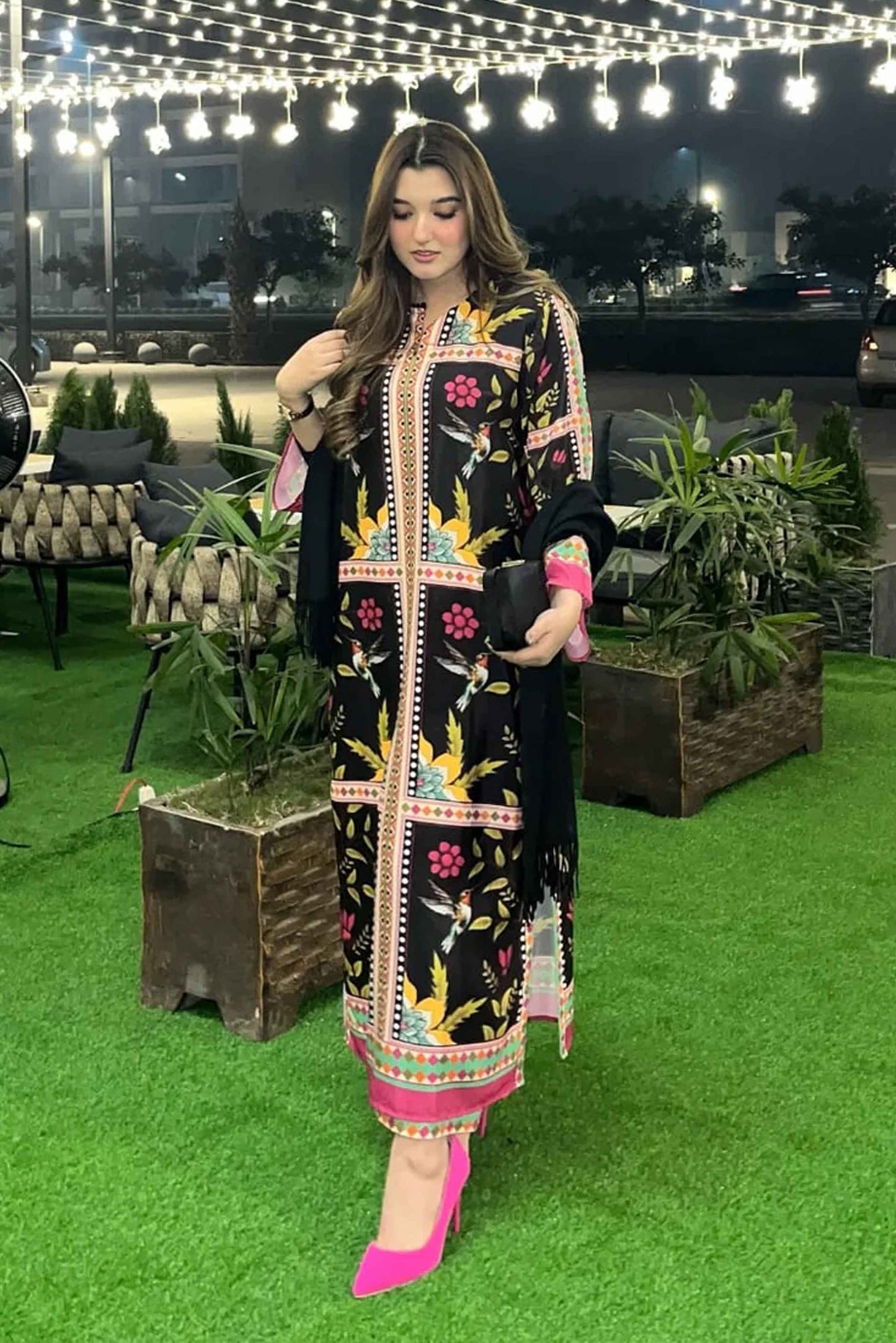 Best Selling Digital Printed Dress In Black Color 2Pcs - Z826