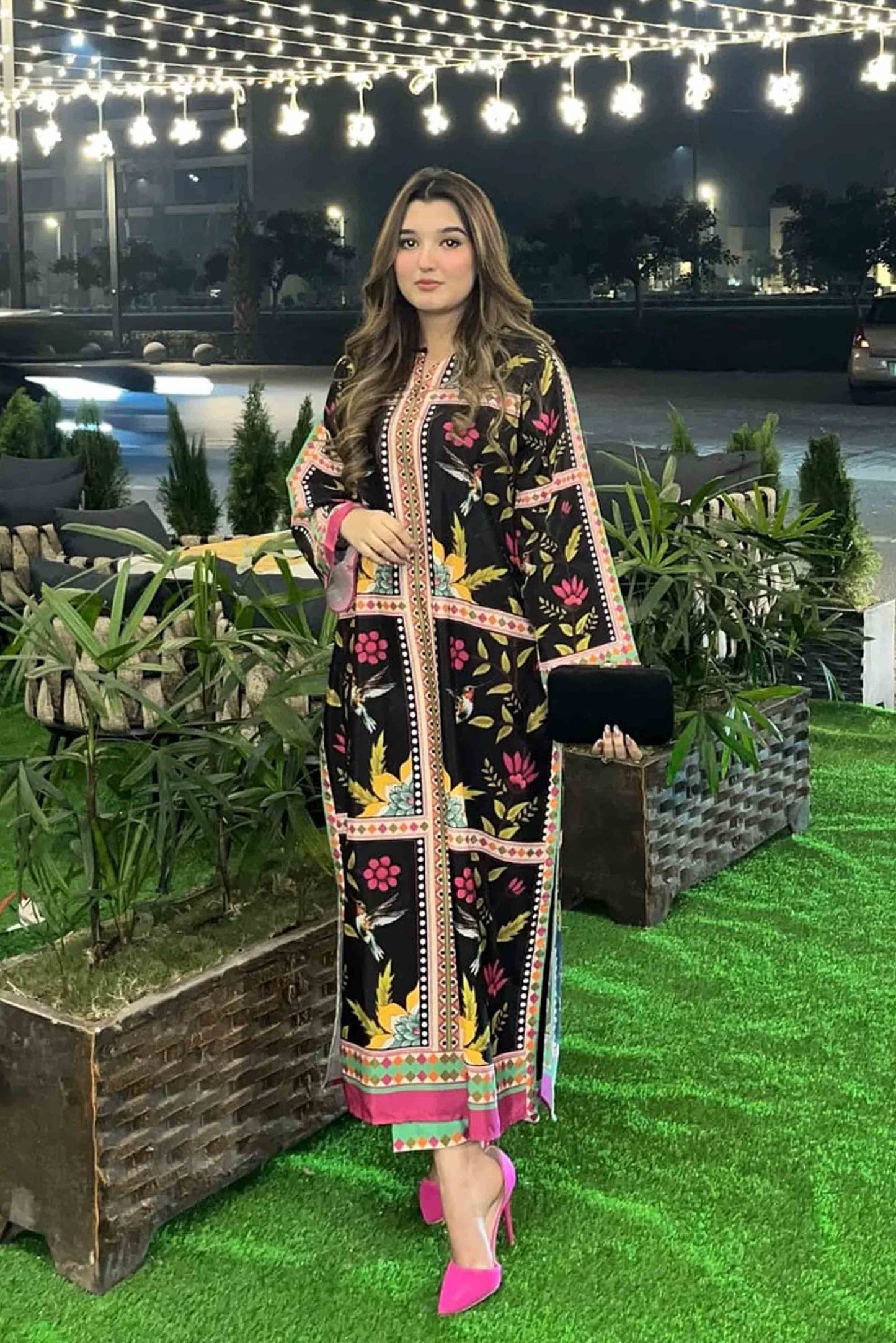 Best Selling Digital Printed Dress In Black Color 2Pcs - Z826