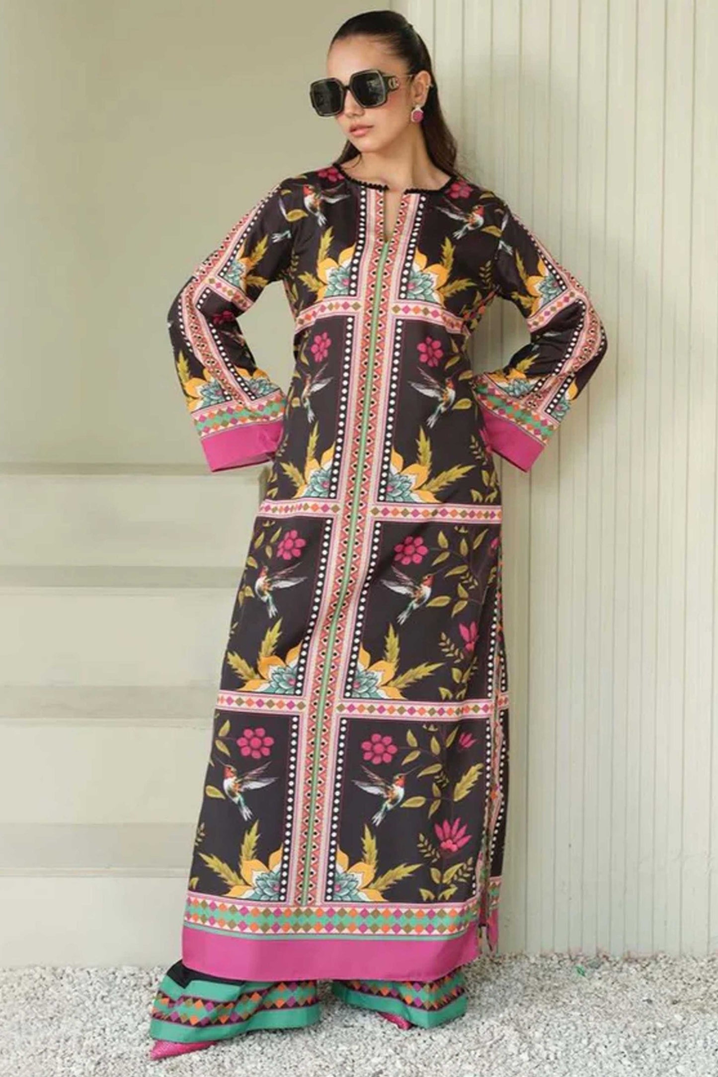 Best Selling Digital Printed Dress In Black Color 2Pcs - Z826