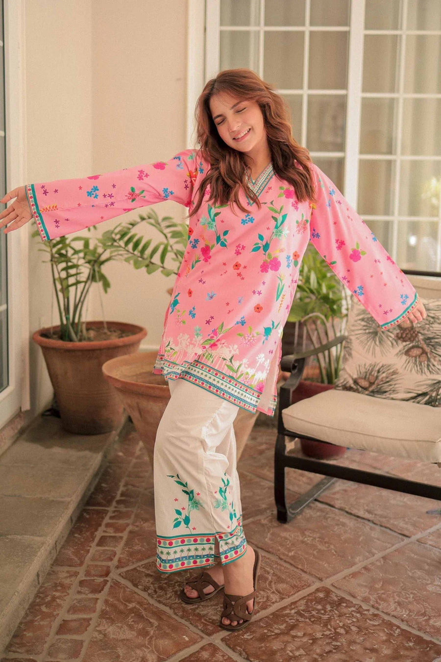 Pink Trendy Dananeer Co-Ord Set | Digital Printed 803