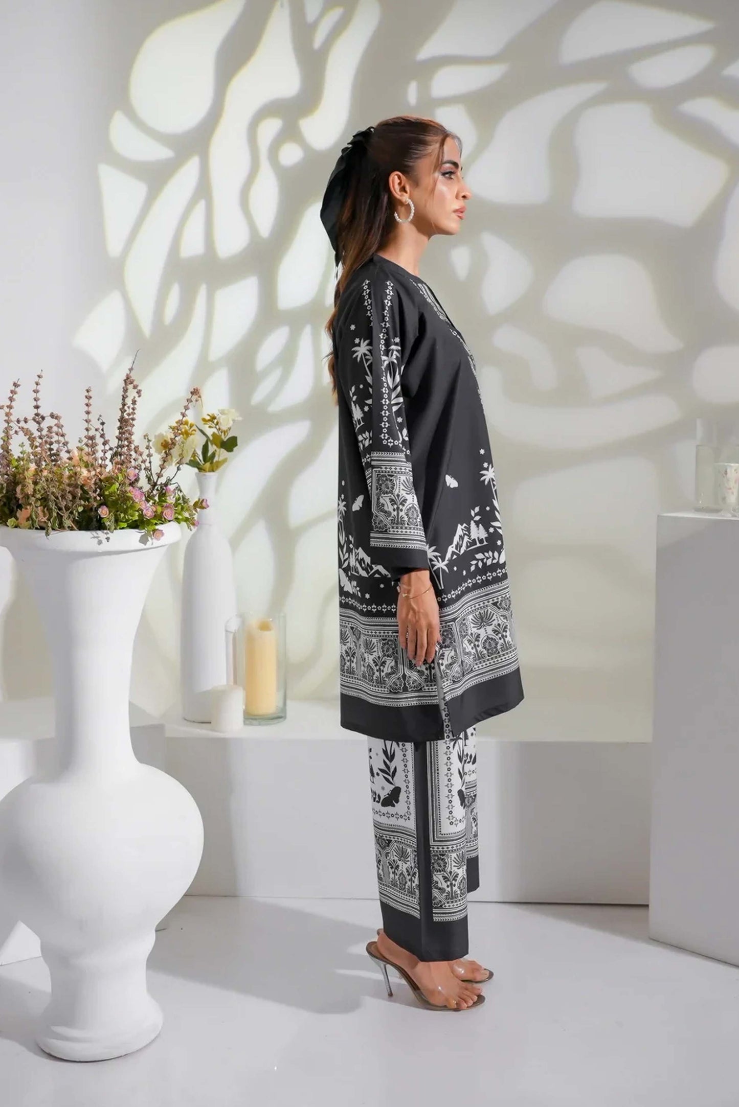 Monochrome Co-Ord Set 2Pc Digital Printed - Z819