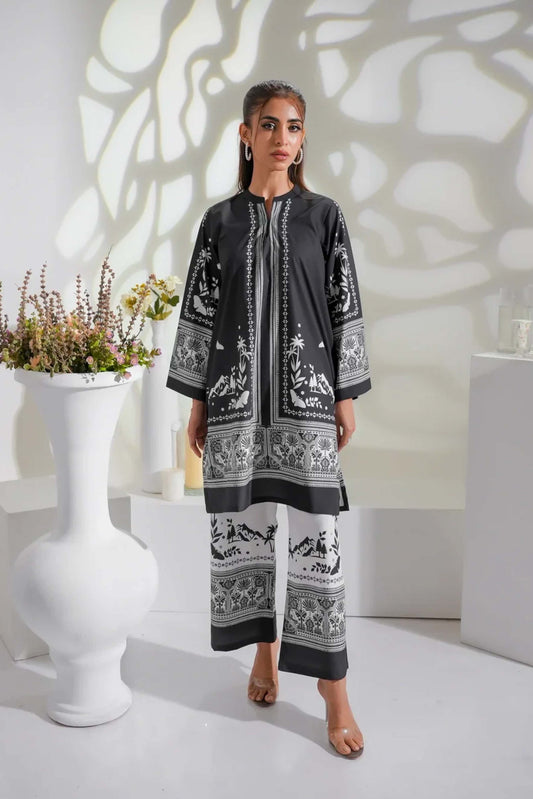 Monochrome Co-Ord Set 2Pc Digital Printed - Z819