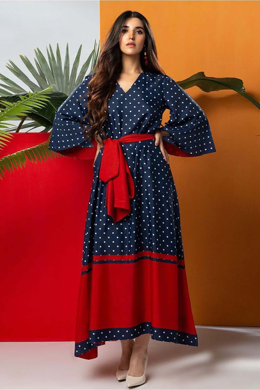 Blue Polka Dot Best Seller Maxi Digital Printed - Z820