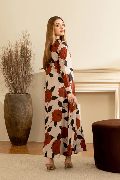 Digital Printed Maxi Dress In Rust & Black 01pc - 812