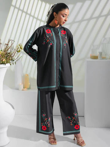 Trending Black Co-Ord Set Digital Printed Poly Lawn- Z822